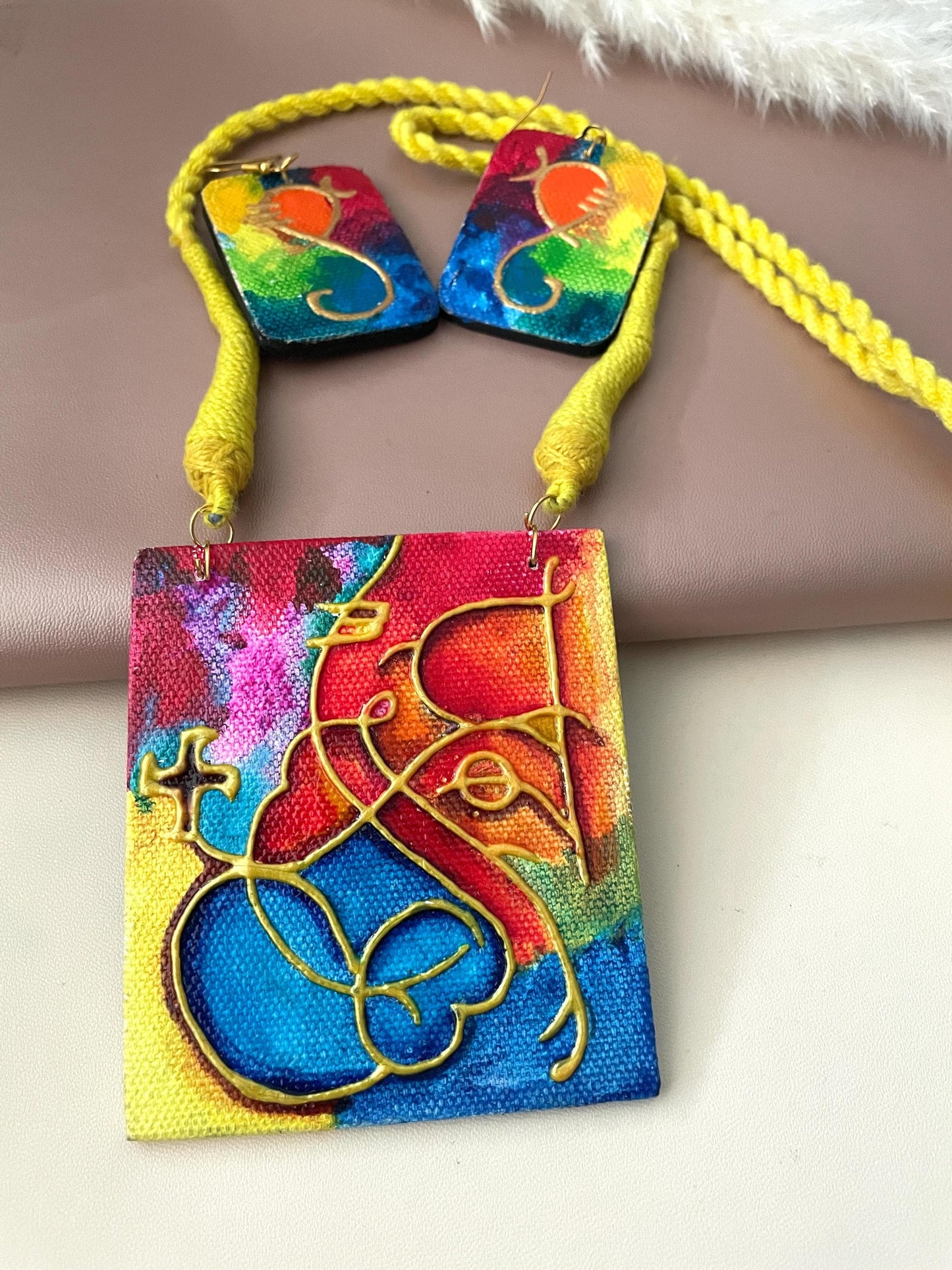 Hand painted Ganesh necklace set stunning piece .