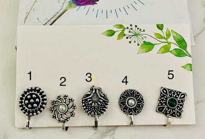 Oxidised nose pins non piercing nose pin . Clip ons Oxidised nose pins