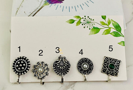 Oxidised nose pins non piercing nose pin . Clip ons Oxidised nose pins