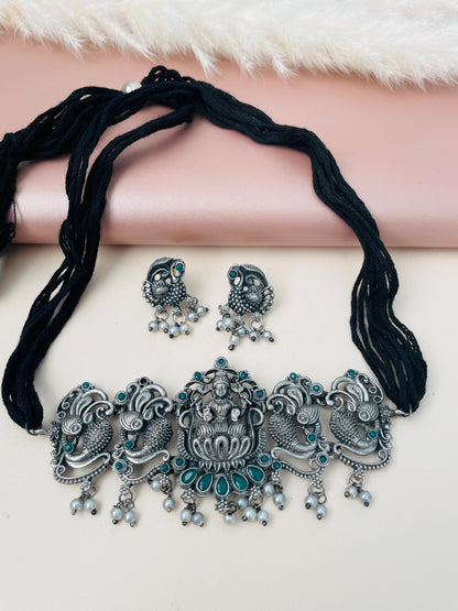 Oxidized Temple Choker Set: Multicolor Stone Navratri Jewelry