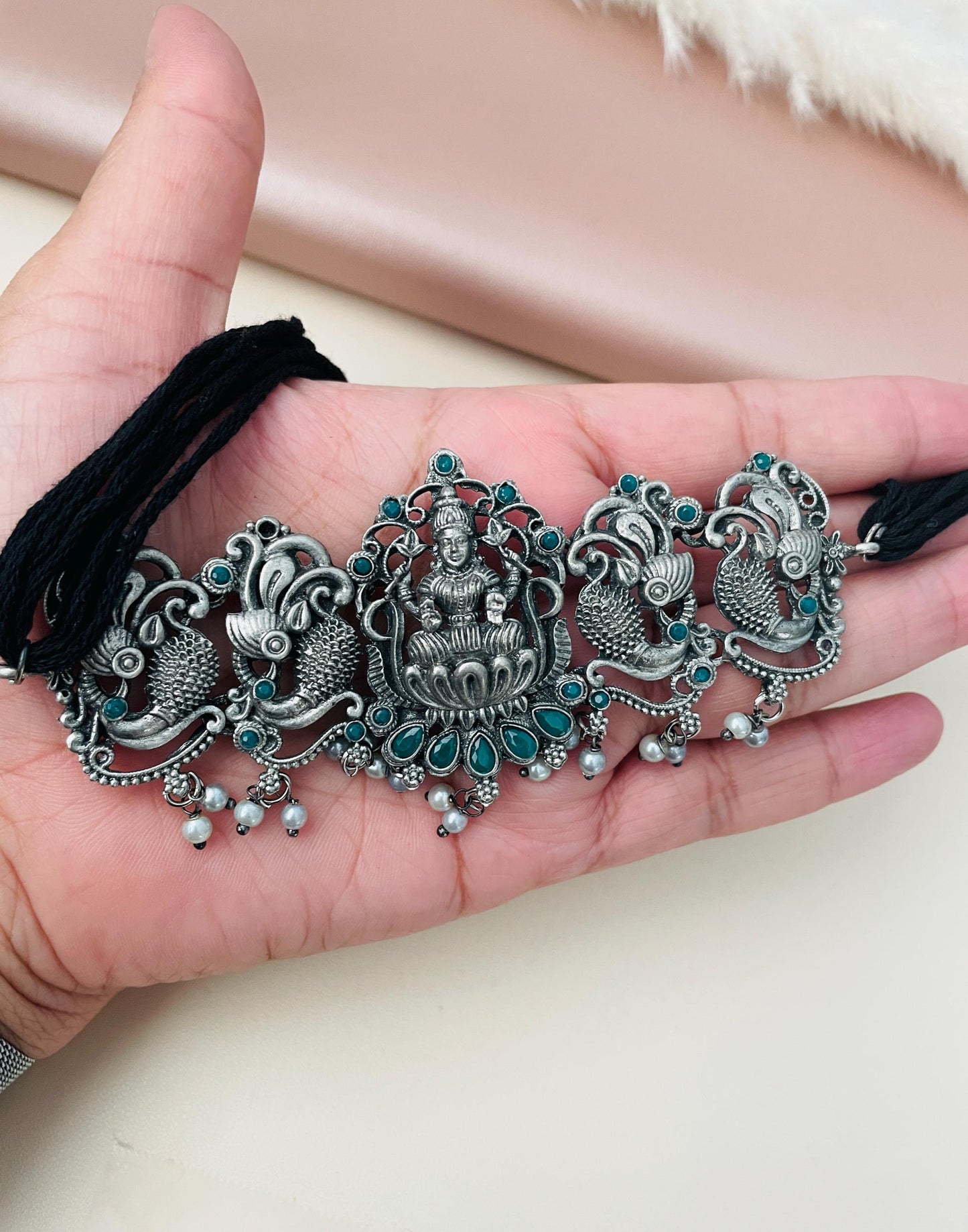 Oxidized Temple Choker Set: Multicolor Stone Navratri Jewelry