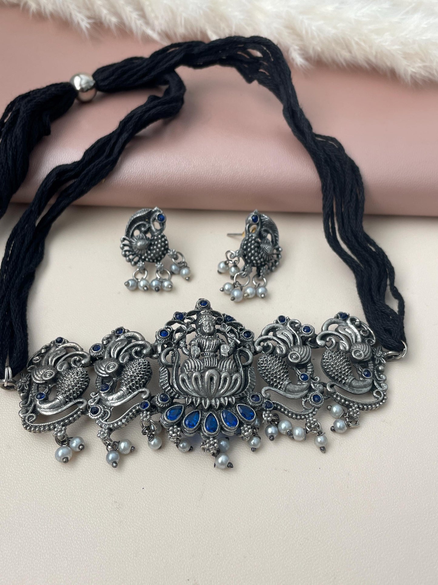 Oxidized Temple Choker Set: Multicolor Stone Navratri Jewelry