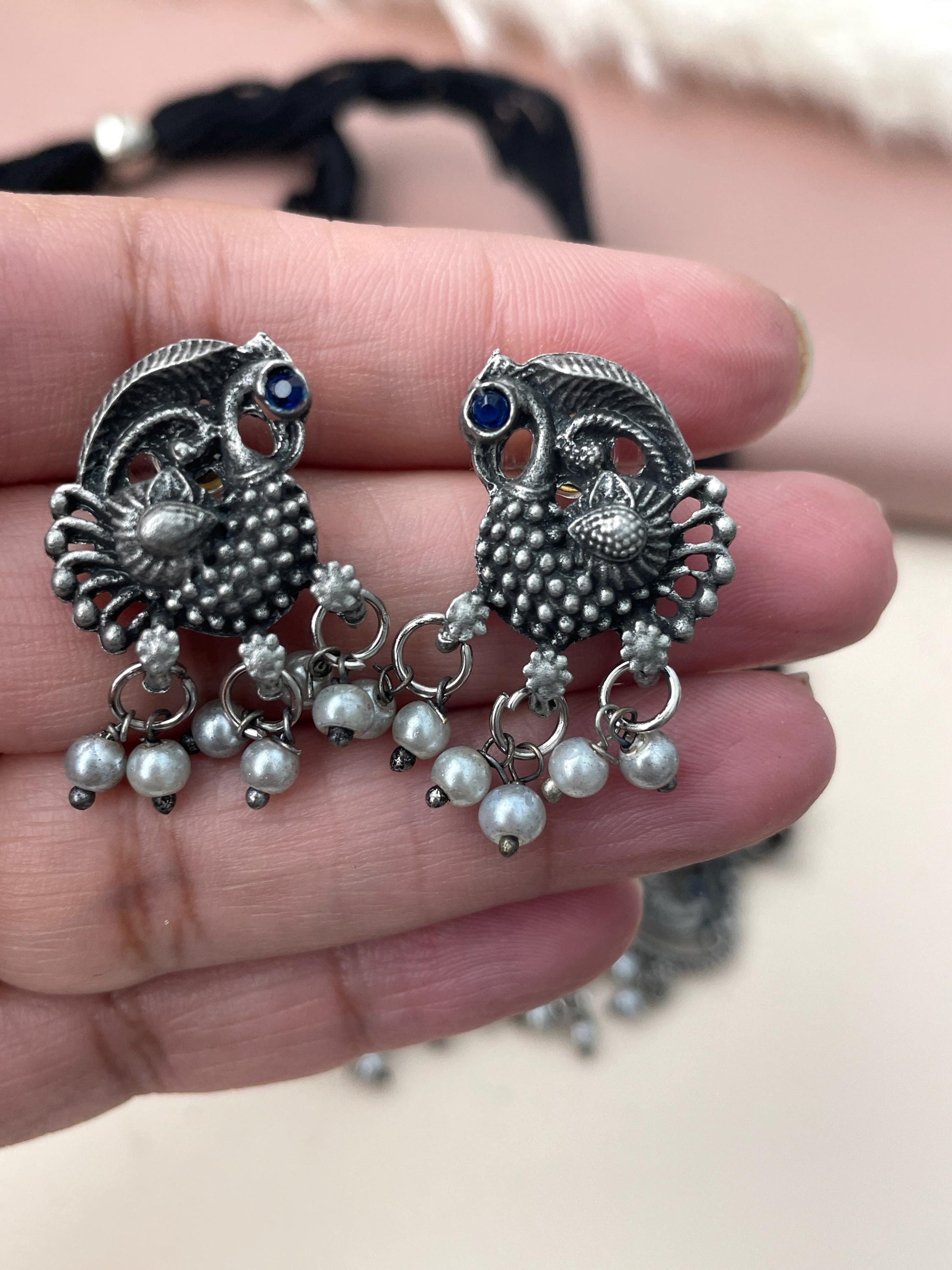 Oxidized Temple Choker Set: Multicolor Stone Navratri Jewelry