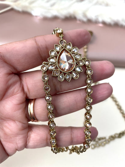 Kundan Haath Panja - Gold Plated Indian Bridal Ring Bracelet