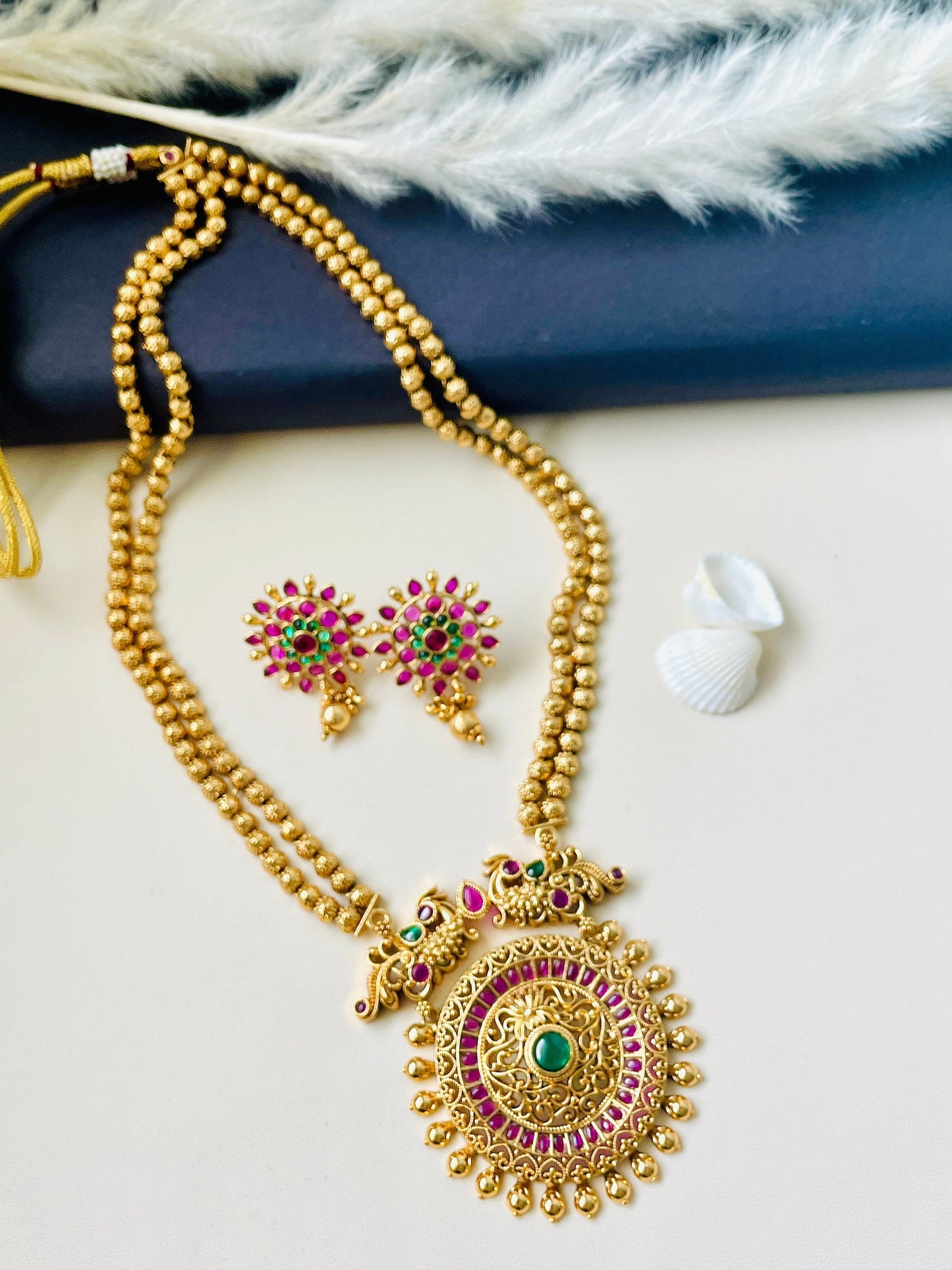 Kemp stone gold plated long necklace set pendant necklace