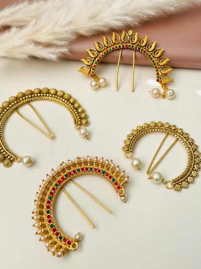 Gold plated khopa marathi hair accessory or juda hair accessory