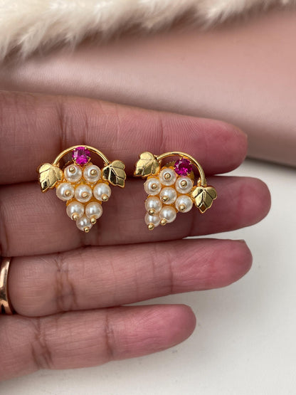 Maharashtrian Kudi Earrings: Ruby, Pearl & CZ Gold Plated Earrings