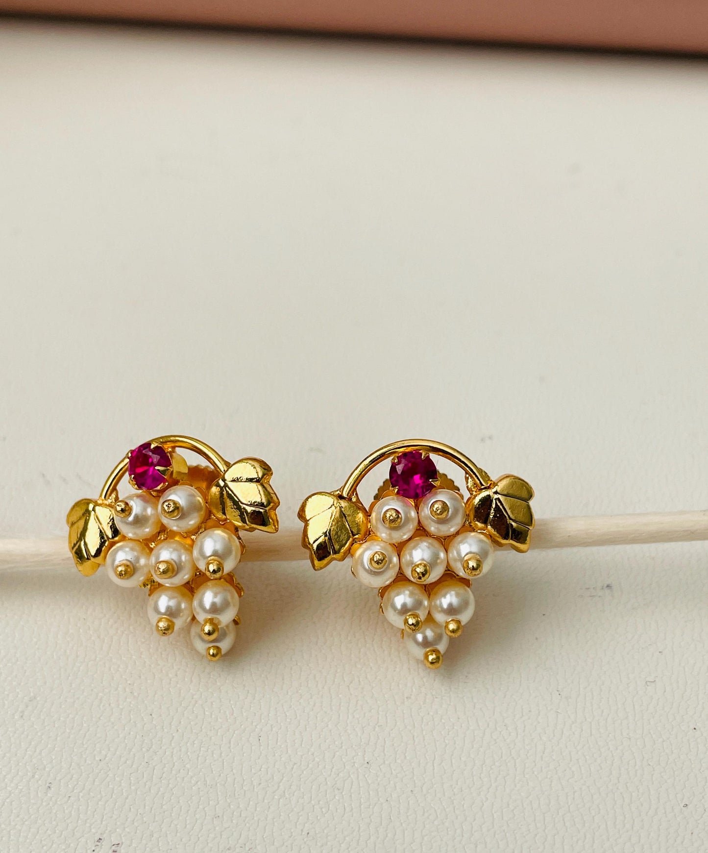 Maharashtrian Kudi Earrings: Ruby, Pearl & CZ Gold Plated Earrings