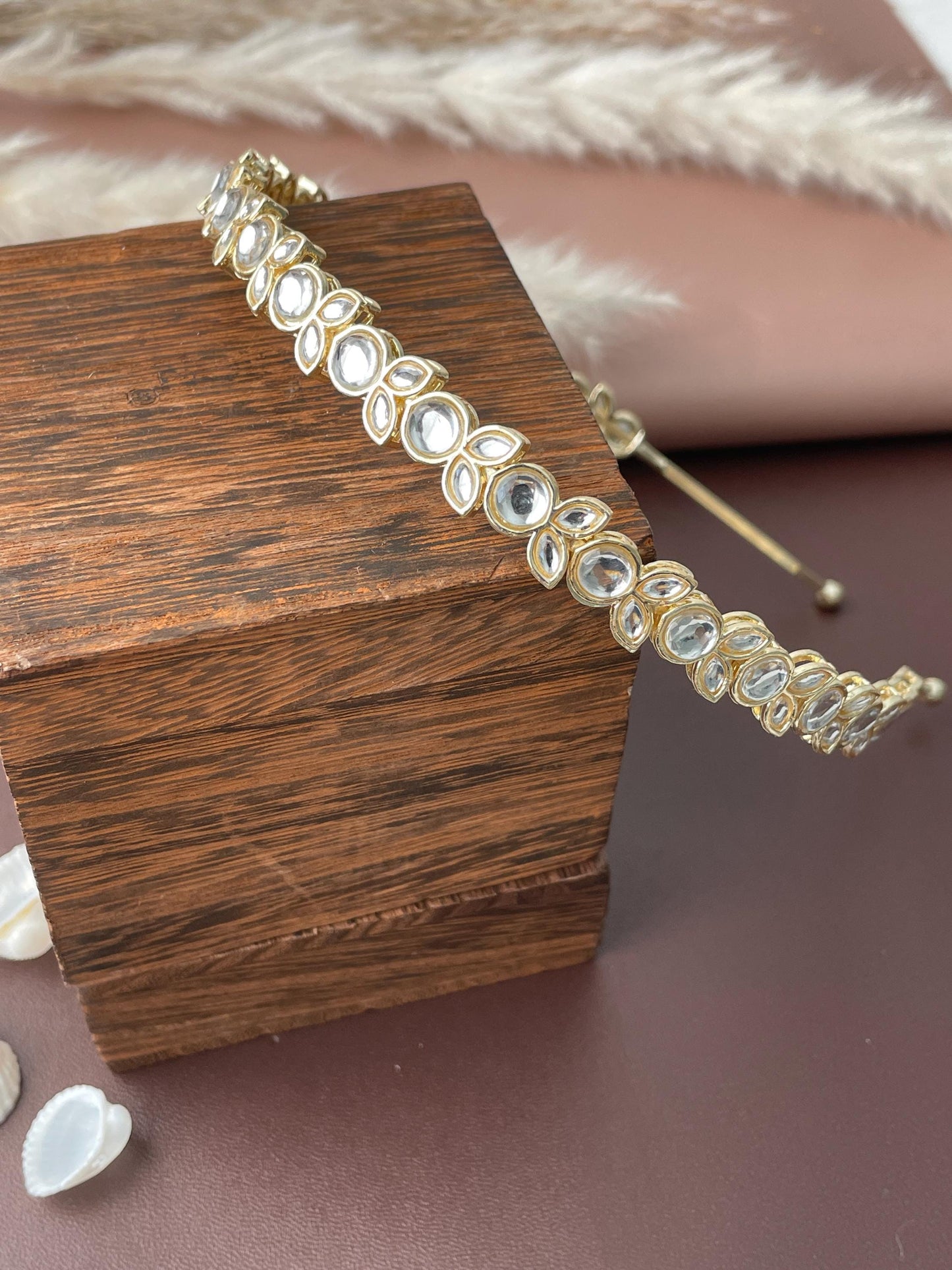 Gold Plated Kundan Hairband: Indian Bridal Jewelry