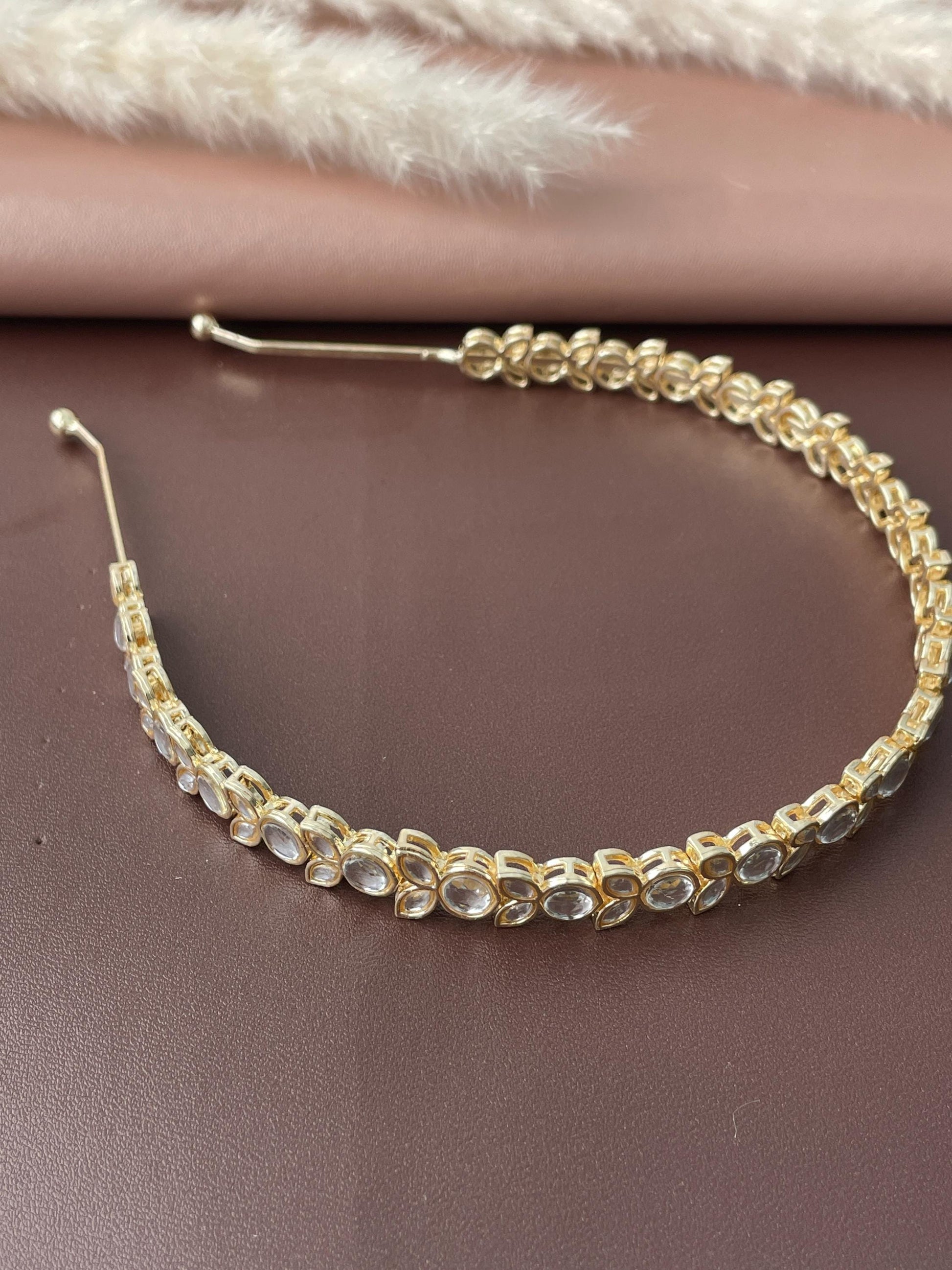 Gold Plated Kundan Hairband: Indian Bridal Jewelry