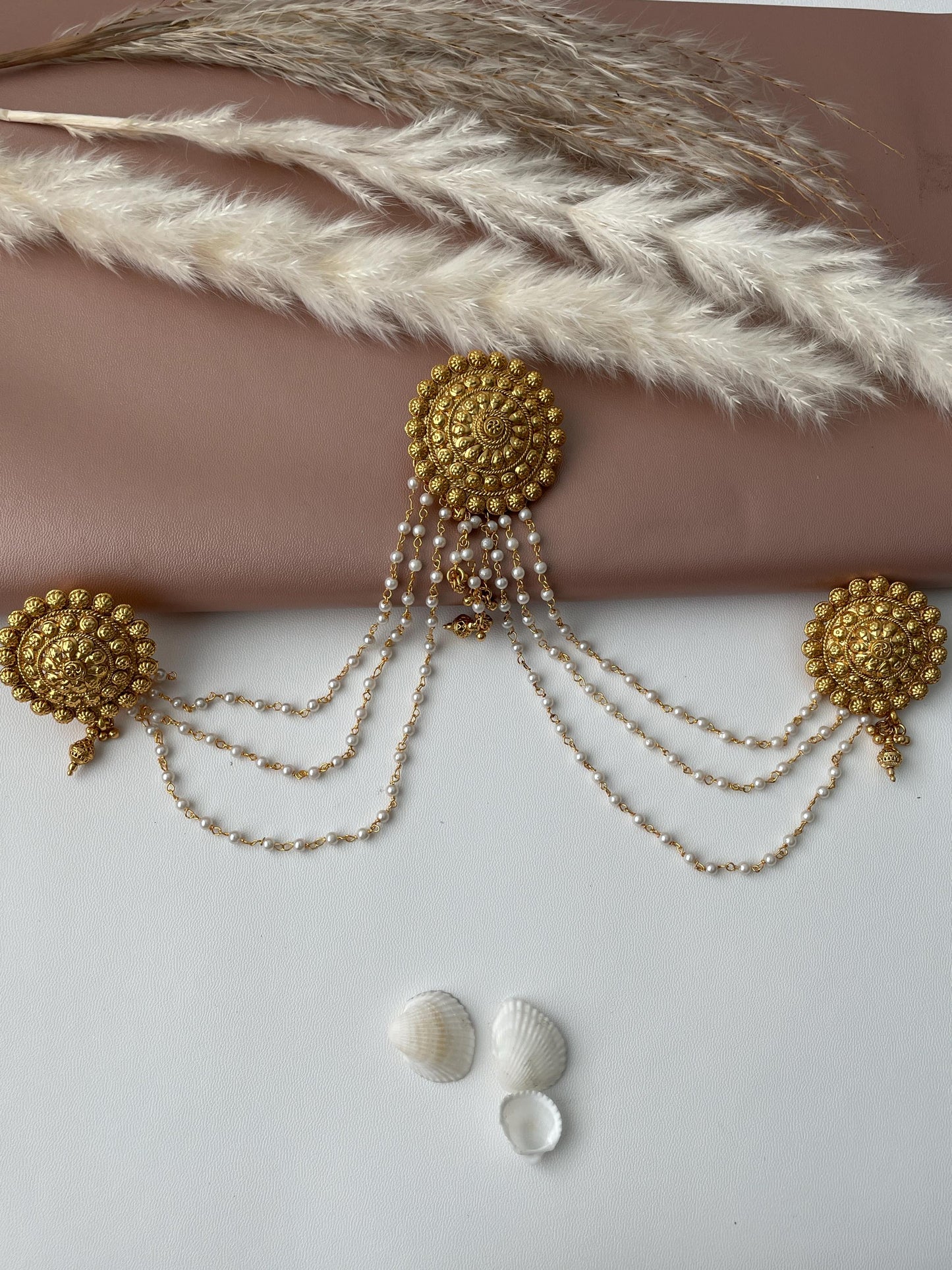 Gold Plated Pearl Hair Pin: Indian Bridal Bun Jewelry