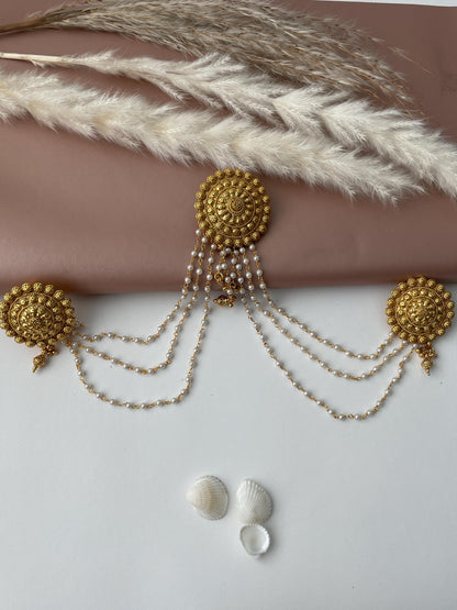 Gold Plated Pearl Hair Pin: Indian Bridal Bun Jewelry