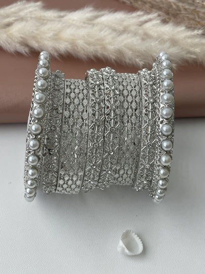 Silver and pearl bangle set