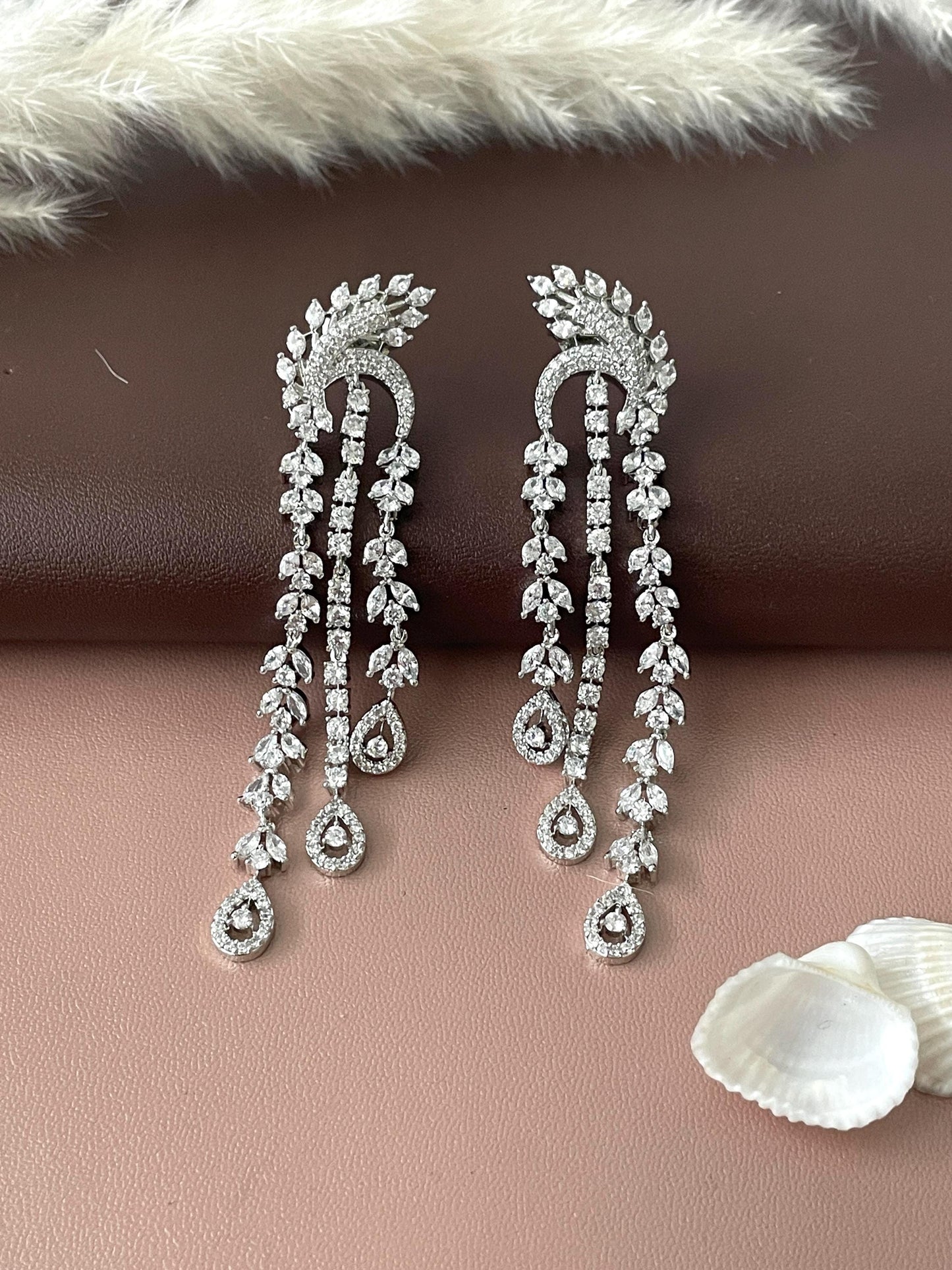 Long Cubic Zirconia Dangle Earrings: Indian Bollywood Jhumke Style