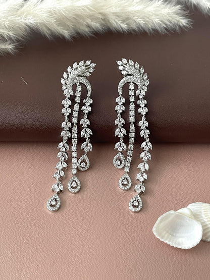 Long Cubic Zirconia Dangle Earrings: Indian Bollywood Jhumke Style