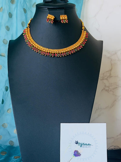 Antique Gold Layered Necklace Set: Bharatnatyam Dance Jewelry