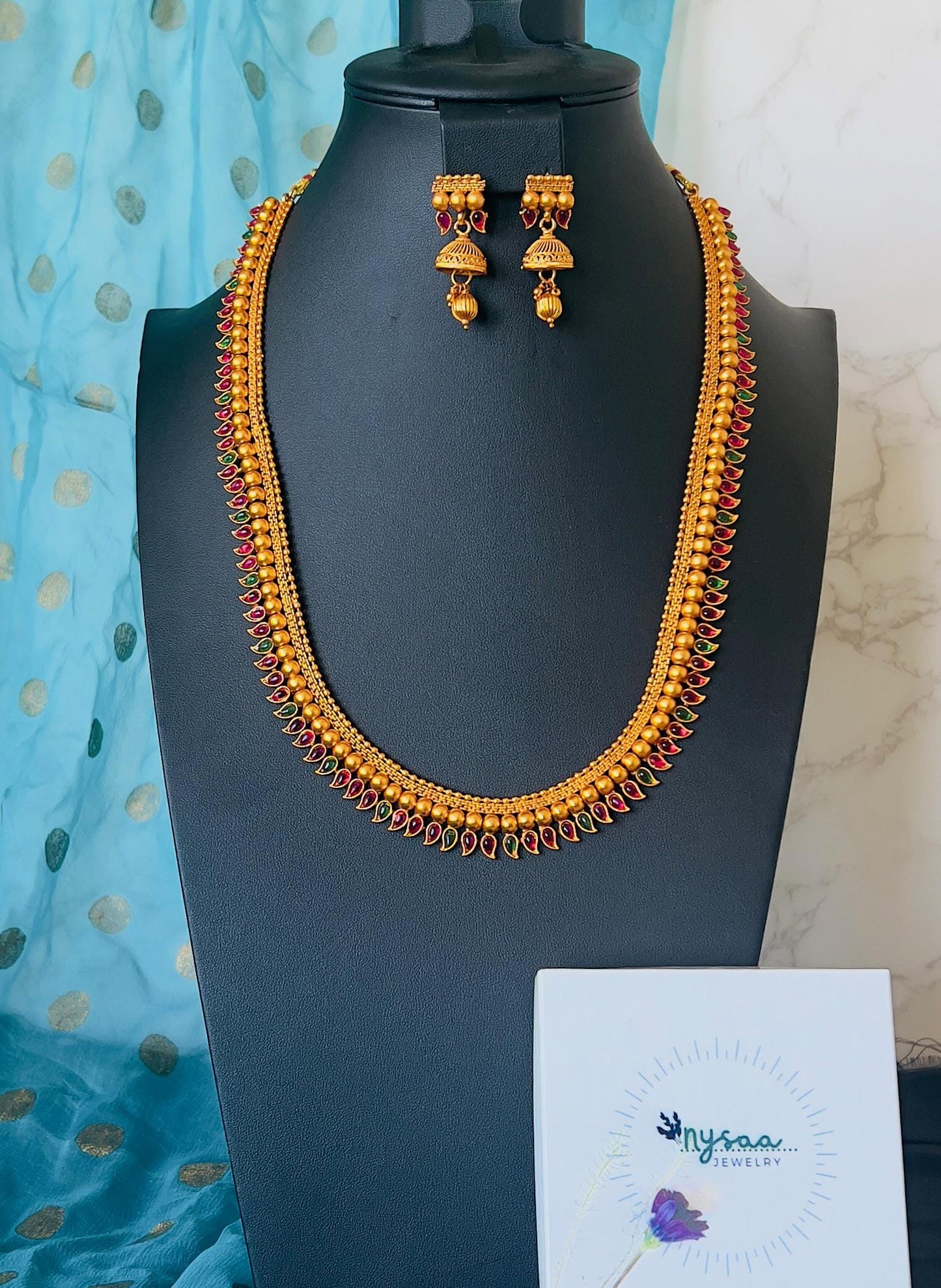 Antique Gold Layered Necklace Set: Bharatnatyam Dance Jewelry