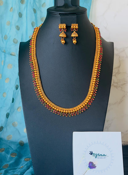 Antique Gold Layered Necklace Set: Bharatnatyam Dance Jewelry