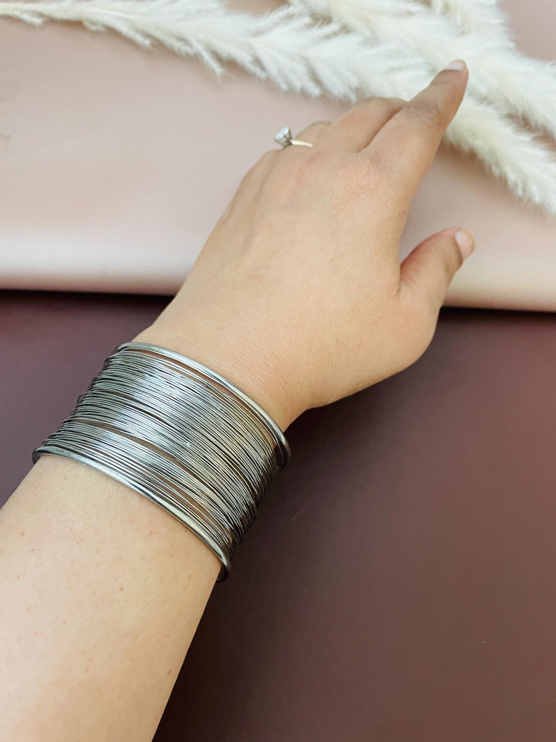 Oxidized Wire Cuff Bracelet: Adjustable Open Bangle