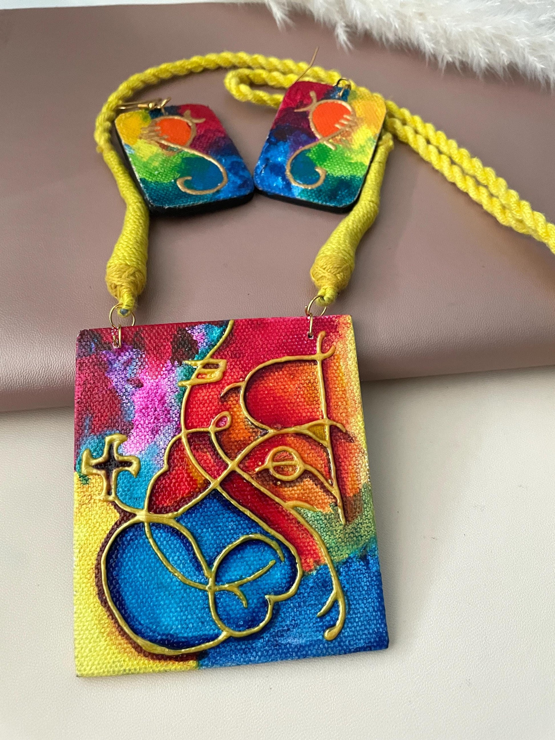 Hand painted Ganapati Necklace set with earrings | Only at Nysaa