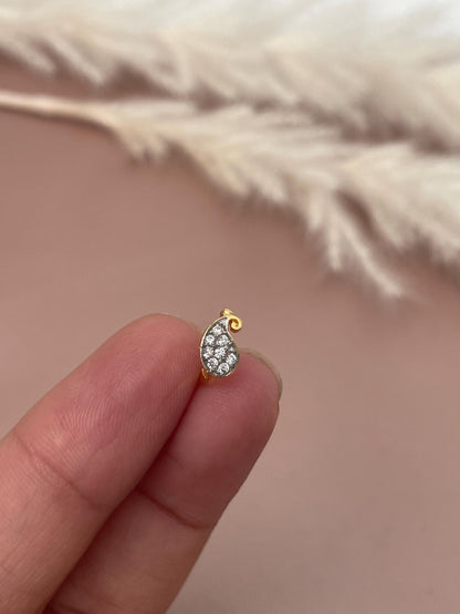 Gold Plated CZ Clip On Nose Ring: Indian Nath, No Piercing