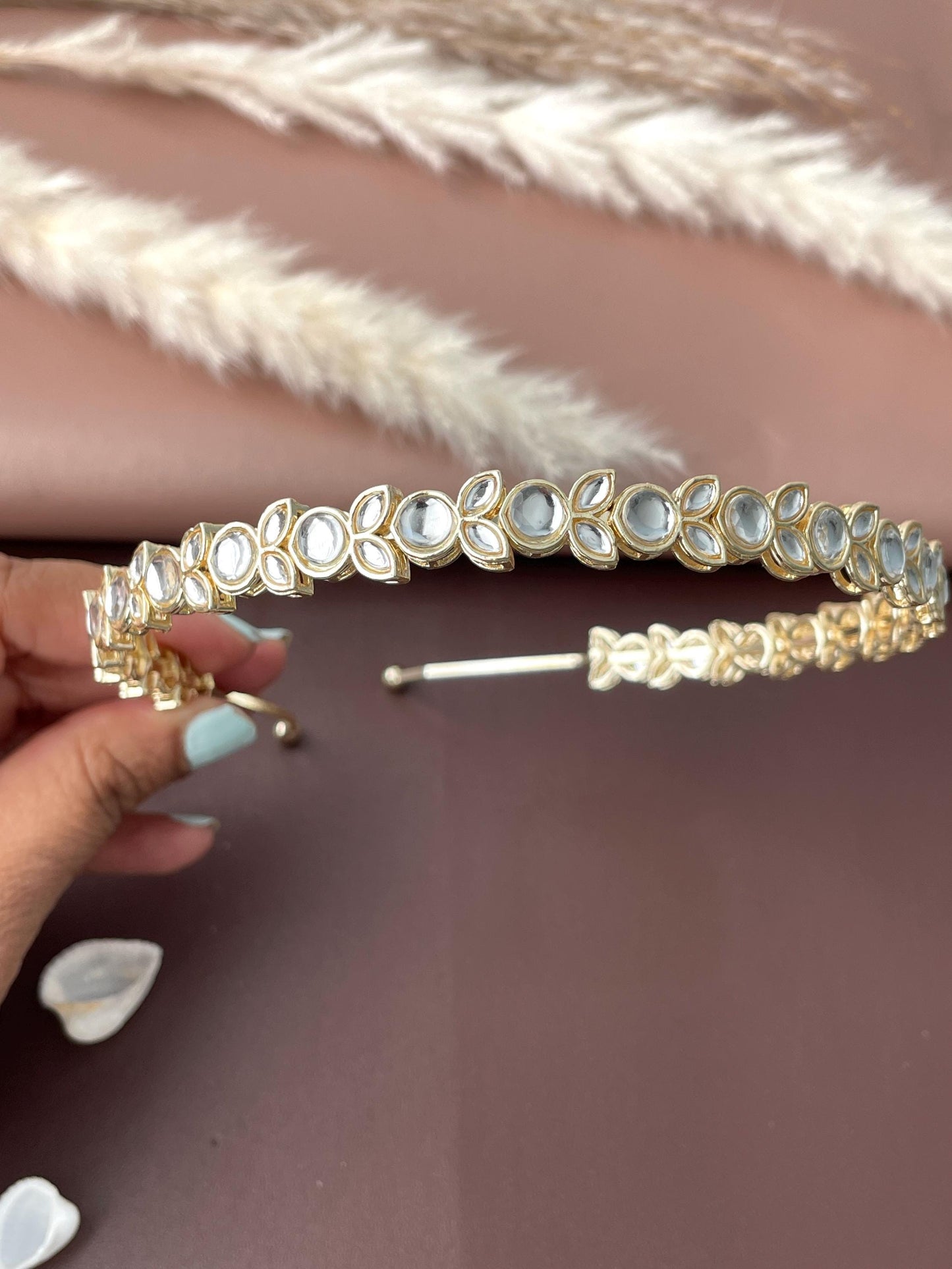 Gold Plated Kundan Hairband: Indian Bridal Jewelry
