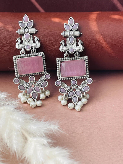 High quality colored Mona Lisastone Oxidised earrings . Pink black and yellow colors available.