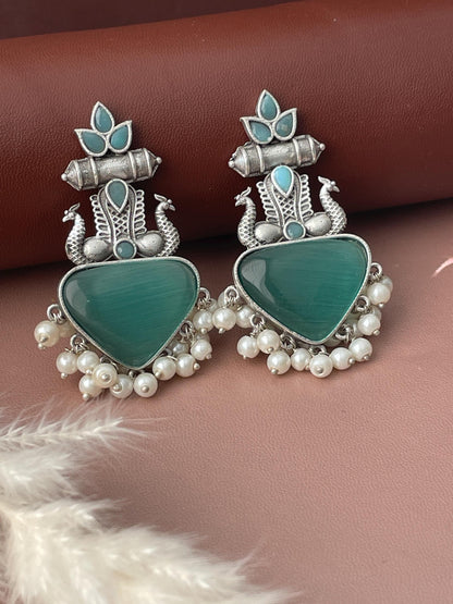 Mona Lisastone Oxidised earrings mint, sku blue and amber color available.