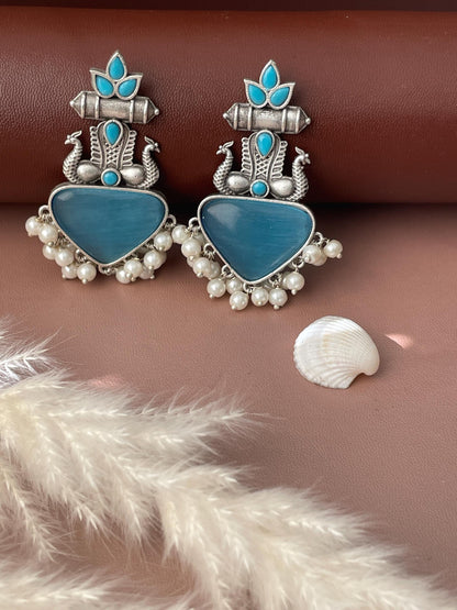 Peacock Oxidised Monalisa stone earrings | High quality colorful earrings| Oxidised pink yellow and black Navratri earrings