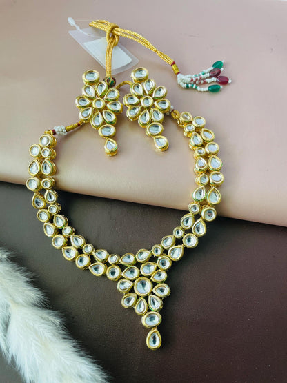 Gold Plated Kundan Bridal Necklace Set - Nysaa Layered Indian Jewelry