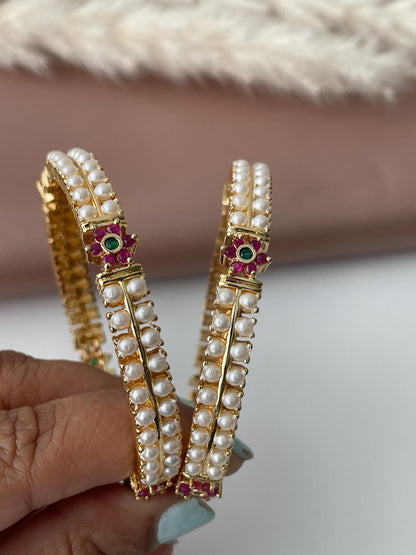 Gold Plated Pearl Bangle Set: Ruby Indian Jewelry