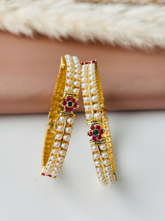 Pearl gold plated bangles
