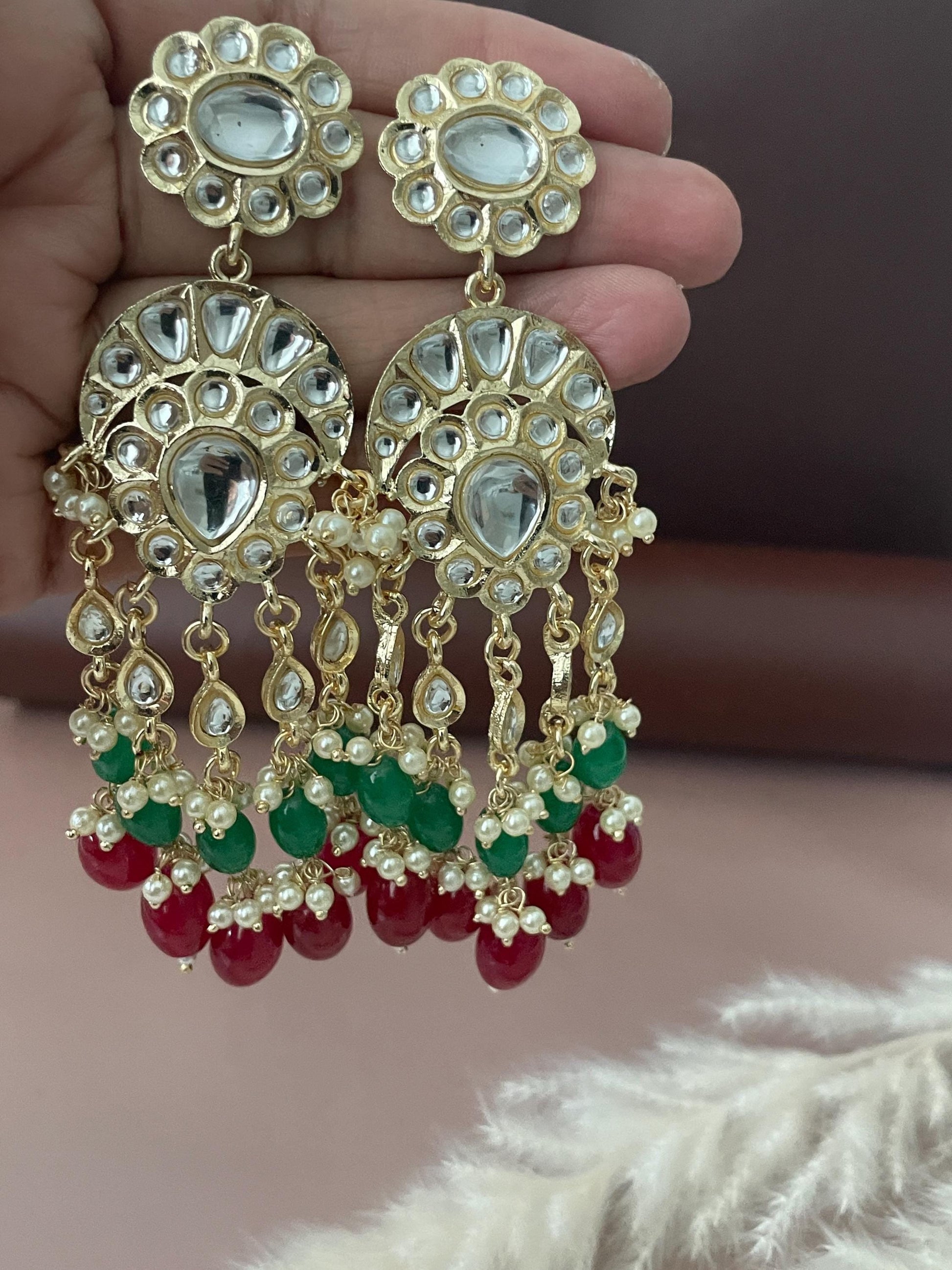 Kundan gold plated earrings with multicolor beads
