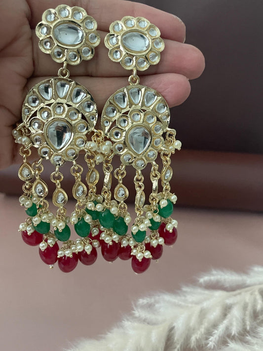 Kundan gold plated earrings with multicolor beads