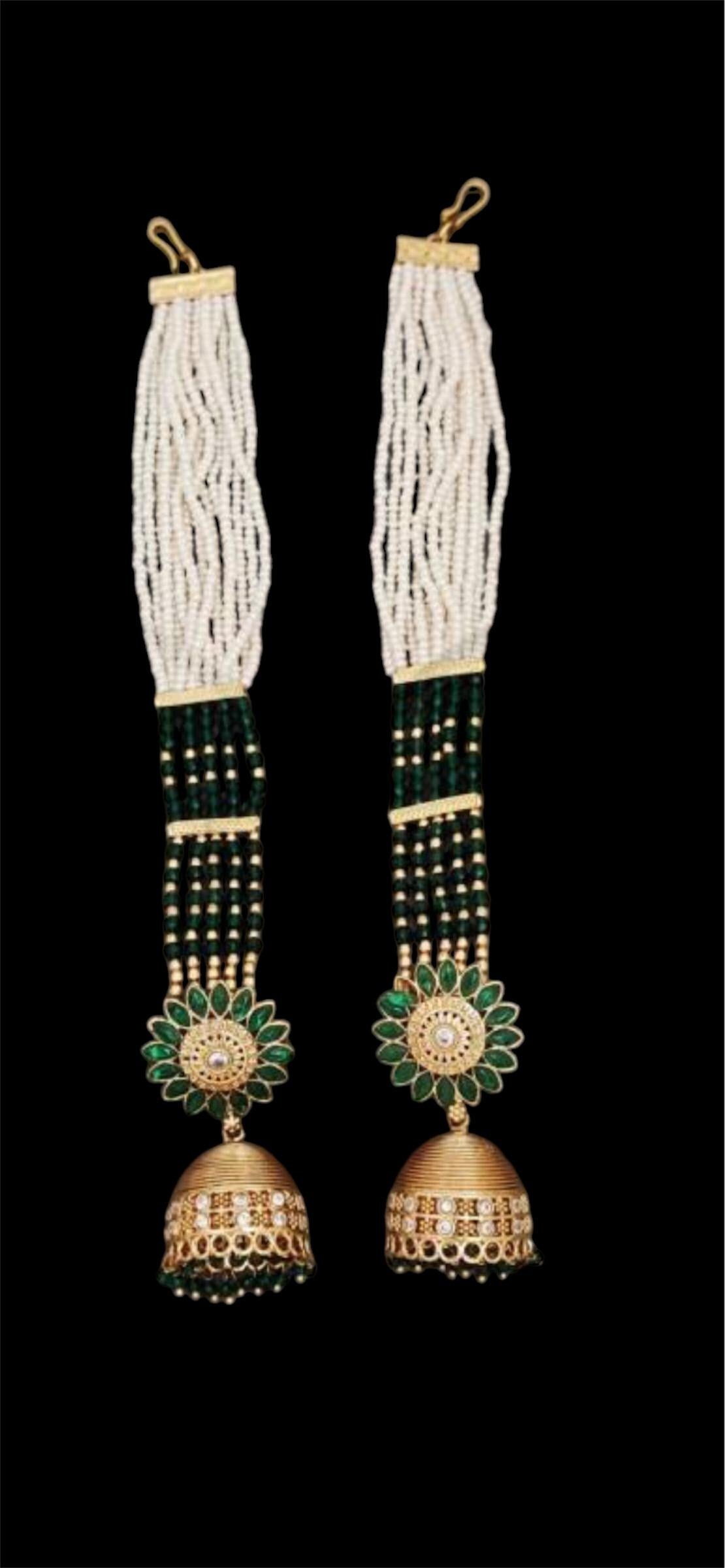 Gold Plated Jhumki Earrings with Ear Chain: Bridal Jewelry