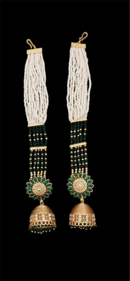 Gold Plated Jhumki Earrings with Ear Chain: Bridal Jewelry