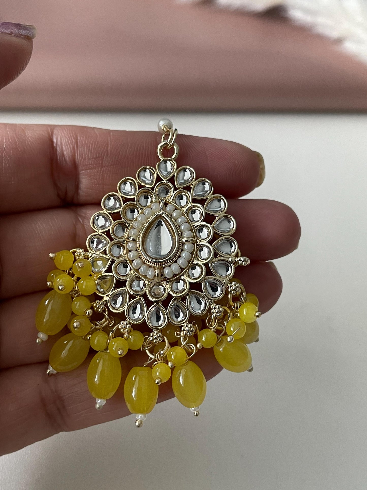 Gold Plated Kundan Maang Tika | Indian Head Jewelry