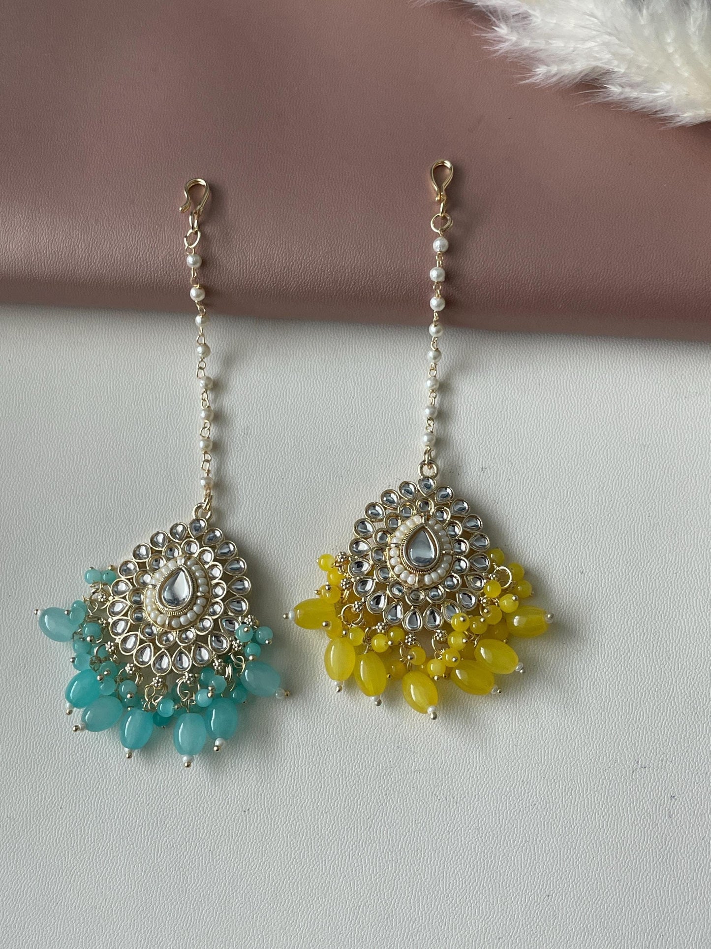 Kundan and color beads gold plated high quality maang tika . Great for young adults and adults young at heart