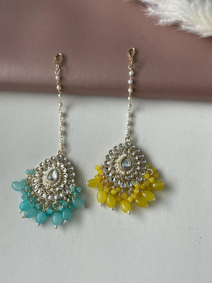 Kundan and color beads gold plated high quality maang tika . Great for young adults and adults young at heart