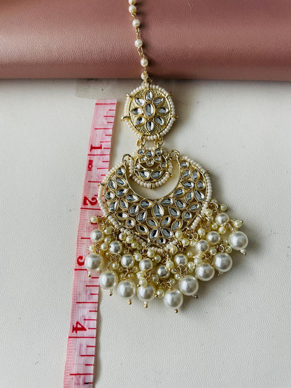 Gold Plated Kundan Maang Tika: Indian Bridal Head Jewelry