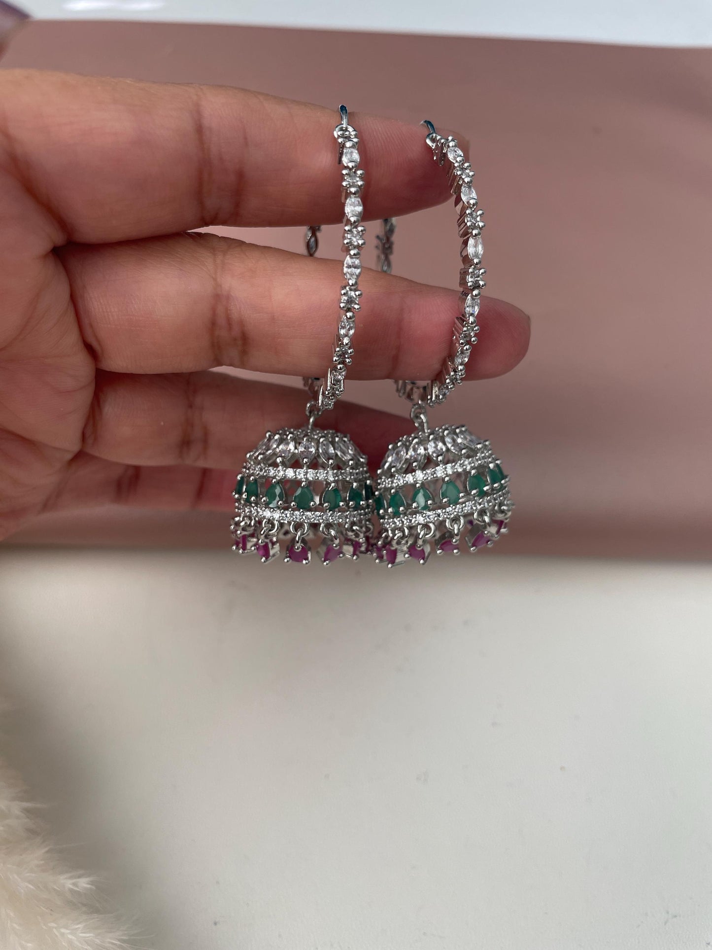 Cubic Zirconia Jhumki Earrings: Indian Bollywood Style, Gold Plated Hoops