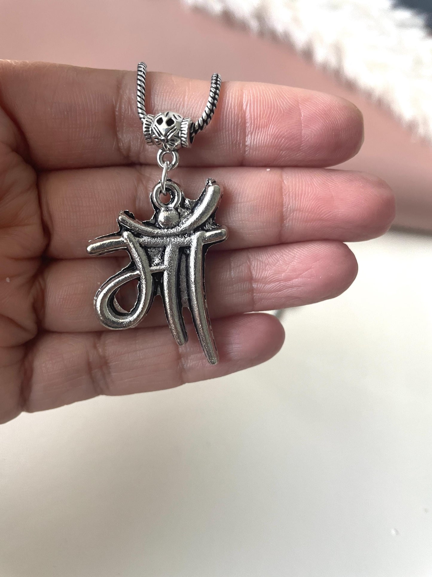 Oxidized Peacock Pendant Necklace: Indian Maa Script, Lightweight