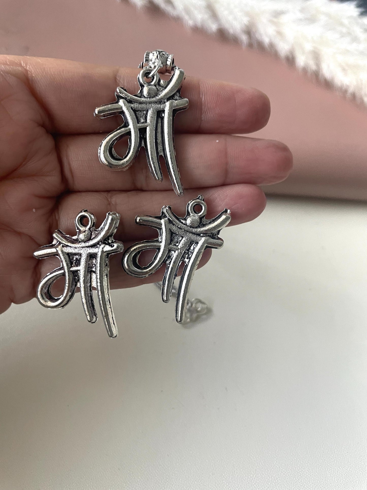 Oxidized Peacock Pendant Necklace: Indian Maa Script, Lightweight