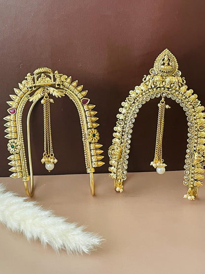 Gold plated kundan temple style bajuband vamki or armlet