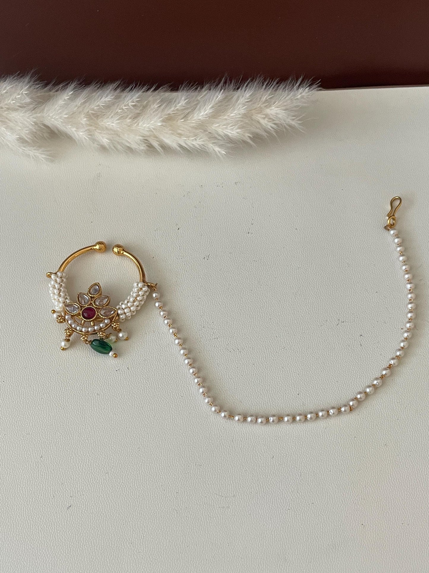 Kundan Bridal Nose Ring: Oversized Indian Clip-on Nath