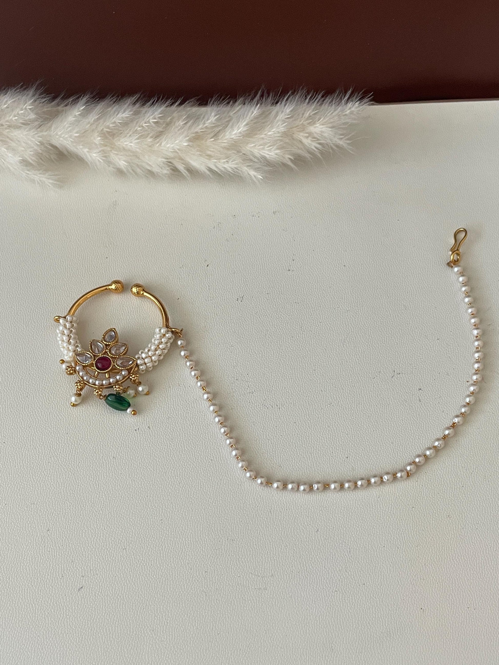 Kundan Bridal Nose Ring: Oversized Indian Clip-on Nath