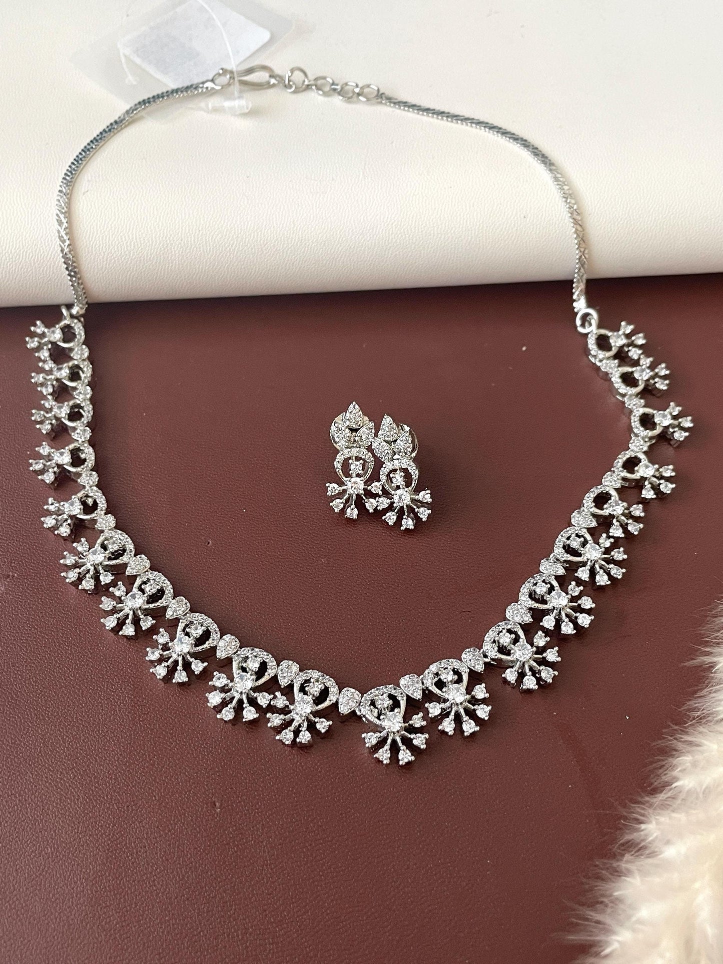 CZ rhodium plated bridal necklace