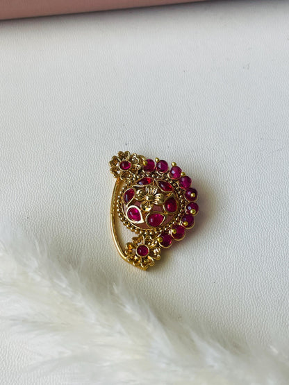 Maharashtrian Nath: Gold Plated Nose Clip-on - Indian Jewelry