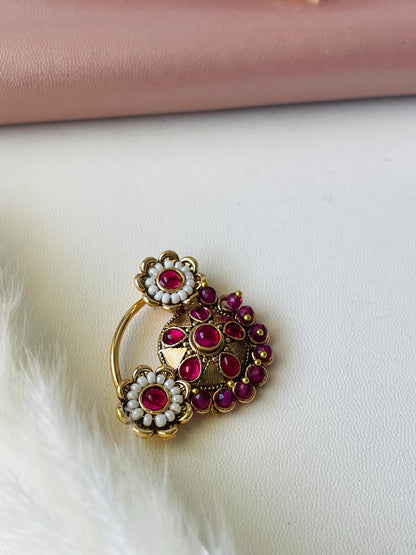 Maharashtrian Nath: Gold Plated Nose Clip-on - Indian Jewelry