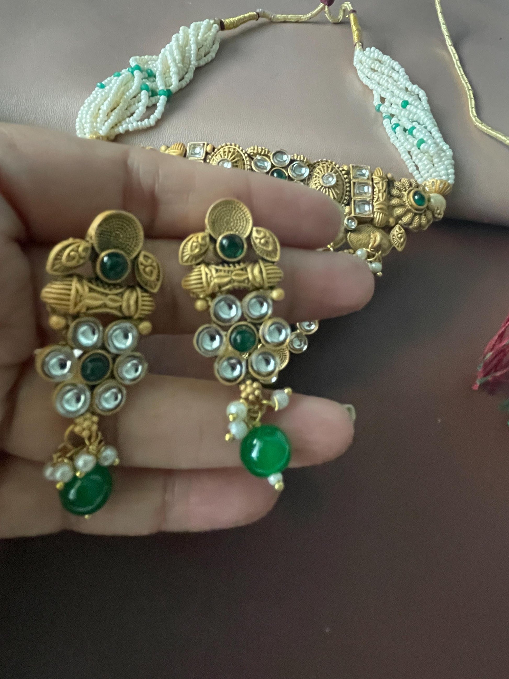 Kundan Choker Set: Rajawadi Gold Finish Necklace & Earrings